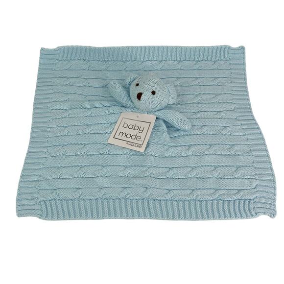 Baby Mode Cable Knit Lovey Blanket Blue Elephant 15.5" x 15" New - Picture 9 of 14